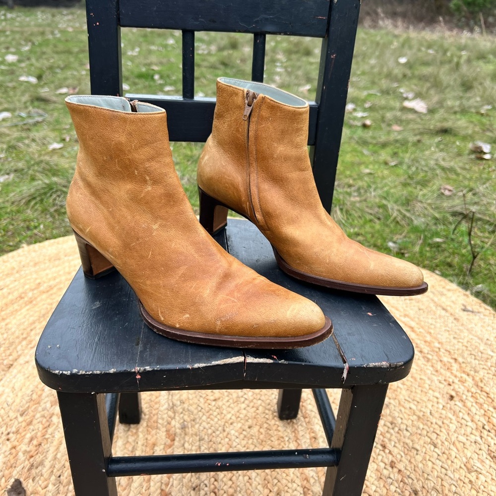 Tan Leather Fatte A Mano Ankle Boots